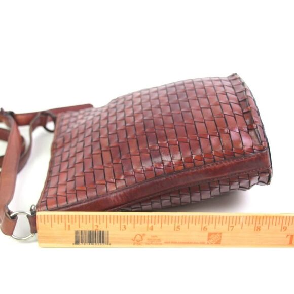 Fossil BRAIDED BROWN GENUINE LEATHER ZIP TOP X-BODY PURSE SHOULDER BAG HANDBAG - Picture 15 of 16